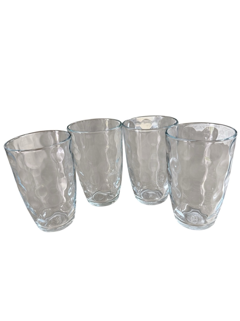 Pasabahce Mirage Indented Glass 16 oz lot  of 4 Embossed Circles Signed  Vintage